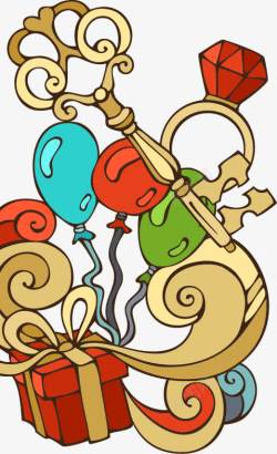 手绘彩色气球权杖图案素材
