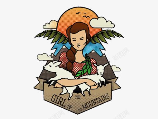 蝴蝶结装饰抱着山羊的女人图标图标