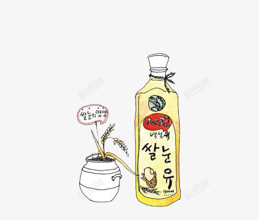 一瓶酒与谷子png免抠素材_88icon https://88icon.com 卡通 手绘 韩语