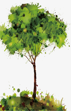 手绘水彩绿树背景素材
