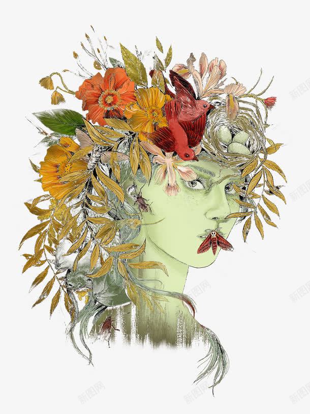 头上戴花的女孩png免抠素材_88icon https://88icon.com 创意人物图 头上戴花的女孩图 鲜花图案