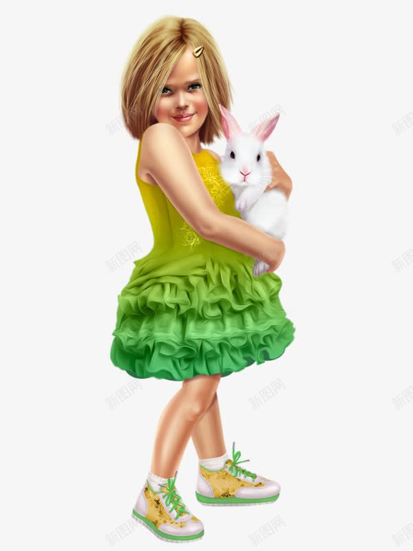 抱着兔子的小女孩png免抠素材_88icon https://88icon.com 兔子 小女孩 白色 绿裙