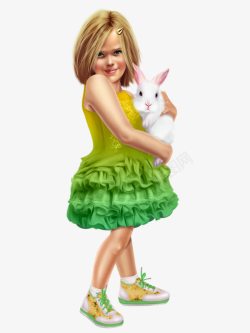 抱着兔子的小女孩素材
