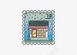 创意手绘房子邮票素材