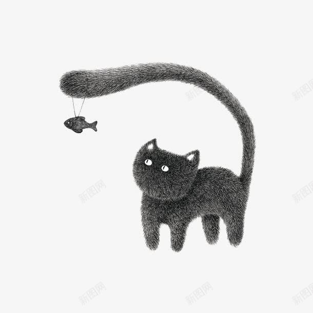 尾巴上钓着鱼的猫png免抠素材_88icon https://88icon.com 尾巴 猫 鱼 黑色