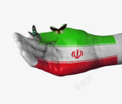 伊朗国旗手绘蝴蝶图案素材