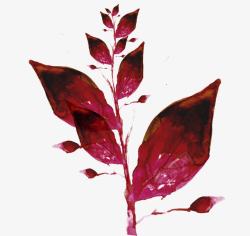 手绘红色鲜红墨迹植物树叶素材