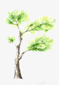 手绘彩绘绿色树木涂鸦素材