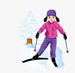 卡通女孩滑雪素材