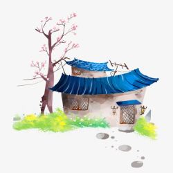 尖尖的房顶房子和树木高清图片
