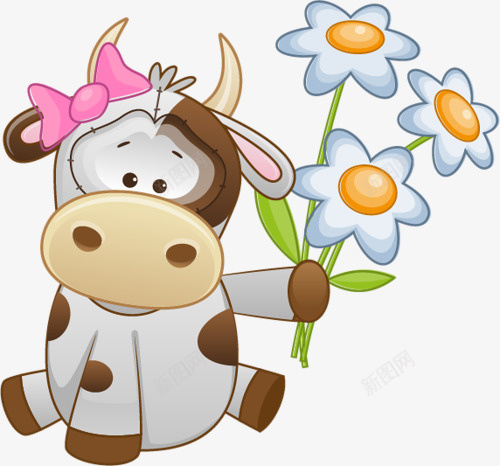 卡通拿鲜花的水牛png免抠素材_88icon https://88icon.com 卡通 水牛 绘画 鲜花