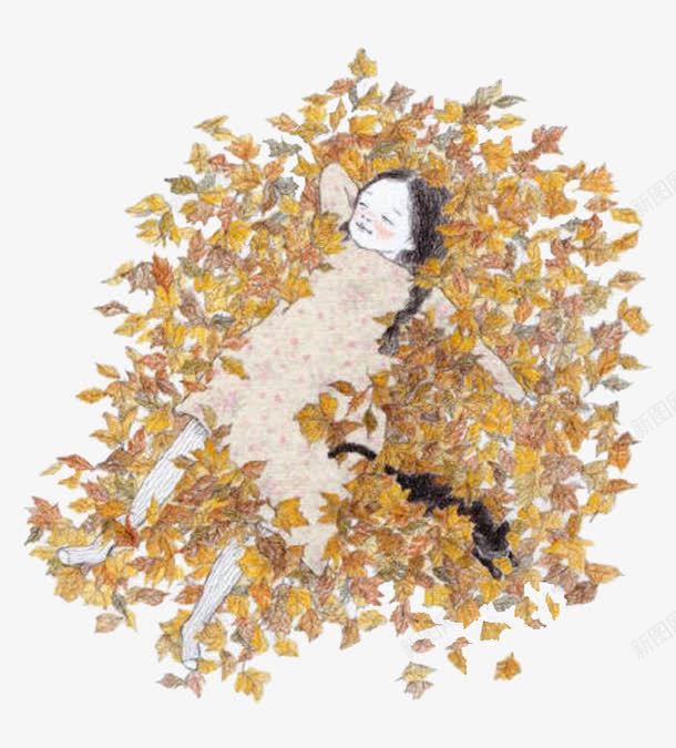 小清新躺在叶子上的女孩png免抠素材_88icon https://88icon.com 叶子 女孩 清新 黄色叶子