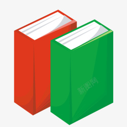 手绘绿色红色书本素材