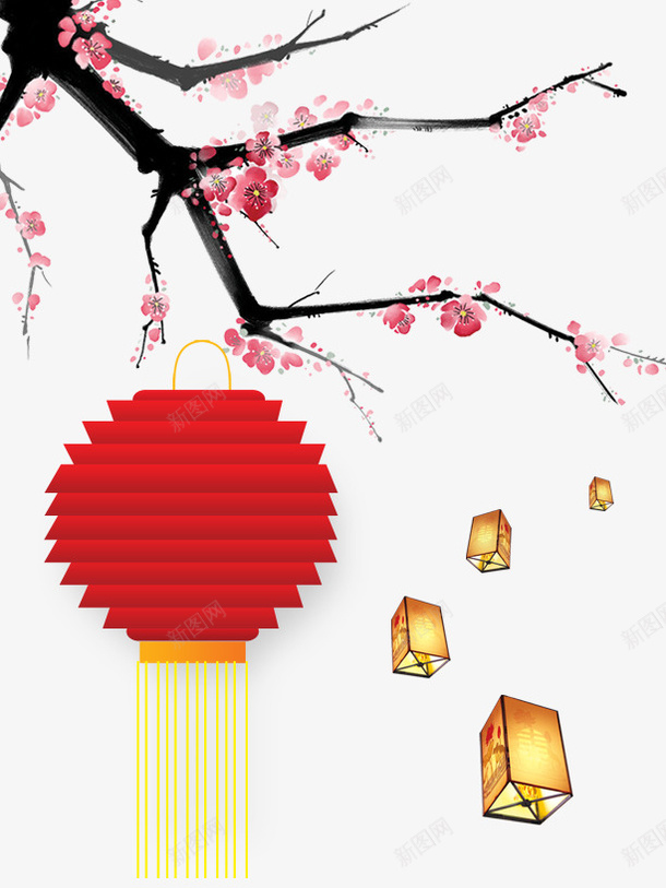 2018年春节梅花灯笼psd免抠素材_88icon https://88icon.com 2018年 2018年春节梅花灯笼 春节 梅花 灯笼 红色