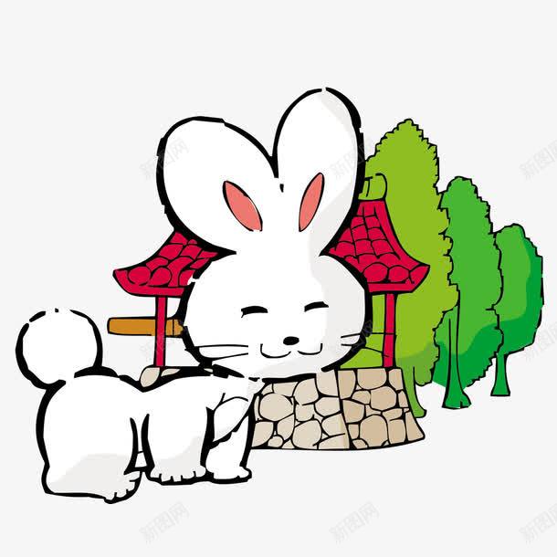 绿树和小白兔png免抠素材_88icon https://88icon.com 一只 动物 可爱 小白兔 树木 简图 绿色的