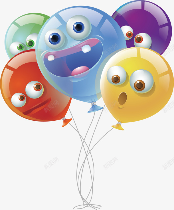 卡通表情彩色气球矢量图eps免抠素材_88icon https://88icon.com 卡通气球 彩色气球 气球 气球束 矢量png 鬼脸气球 矢量图