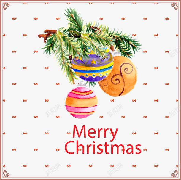 水彩圣诞球背景png免抠素材_88icon https://88icon.com merryChristmas 圣诞球 手绘 水彩松叶 矢量素材 蝴蝶结