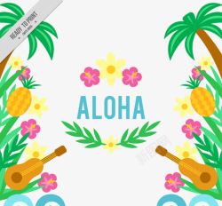 夏威夷四弦琴和花的背景素材