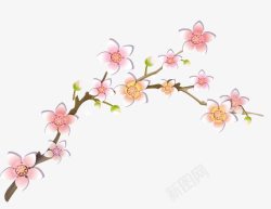 粉色手绘桃花树枝装饰图案素材