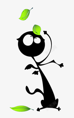 黑猫绿叶素材