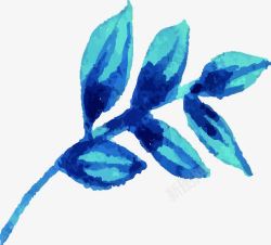 蓝色水墨艺术花朵素材