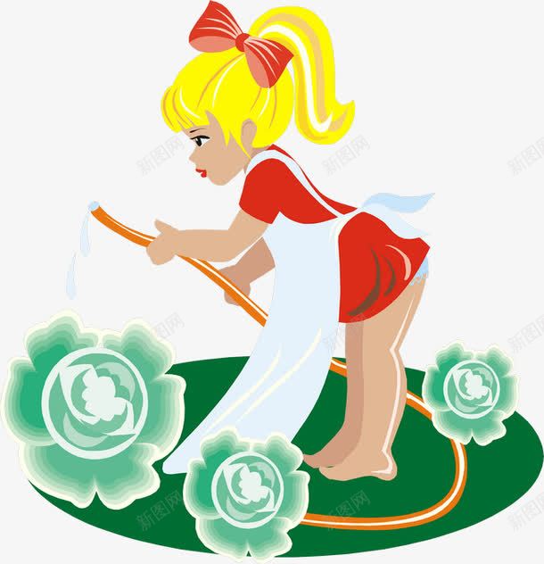 女孩浇花png免抠素材_88icon https://88icon.com 围裙 女孩 手绘 水管 浇花
