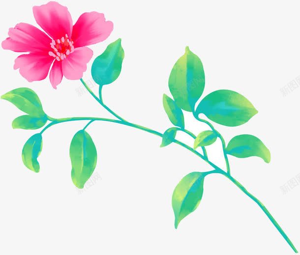 粉色可爱手绘花朵绿叶png免抠素材_88icon https://88icon.com 可爱 粉色 绿叶 花朵