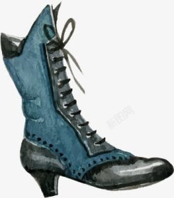手绘水彩马丁长筒蓝色靴子素材