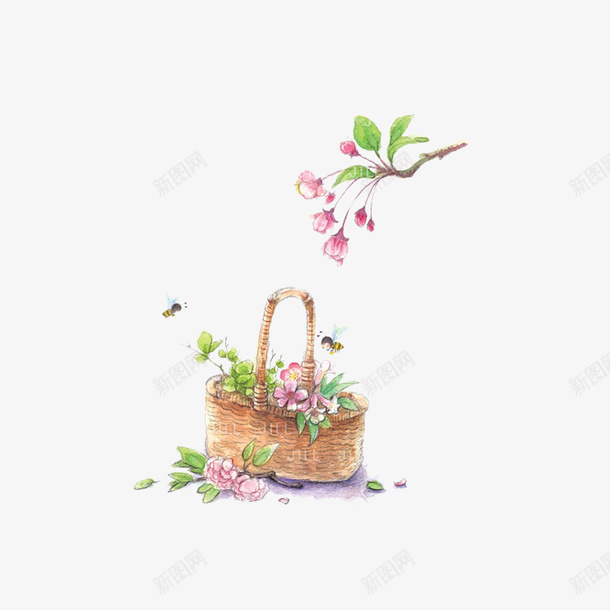 花和装花的篮子png免抠素材_88icon https://88icon.com 叶子 植物 竹编 鲜花