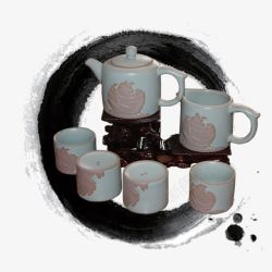 水墨中国风陶瓷茶具素材