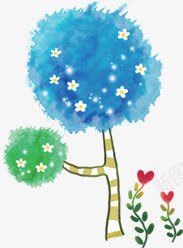 蓝色和绿色带白花的卡通树png免抠素材_88icon https://88icon.com 卡通 白花 绿色 蓝色