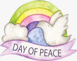 矢量国际和平日标签手绘彩虹和平鸽海报矢量图高清图片