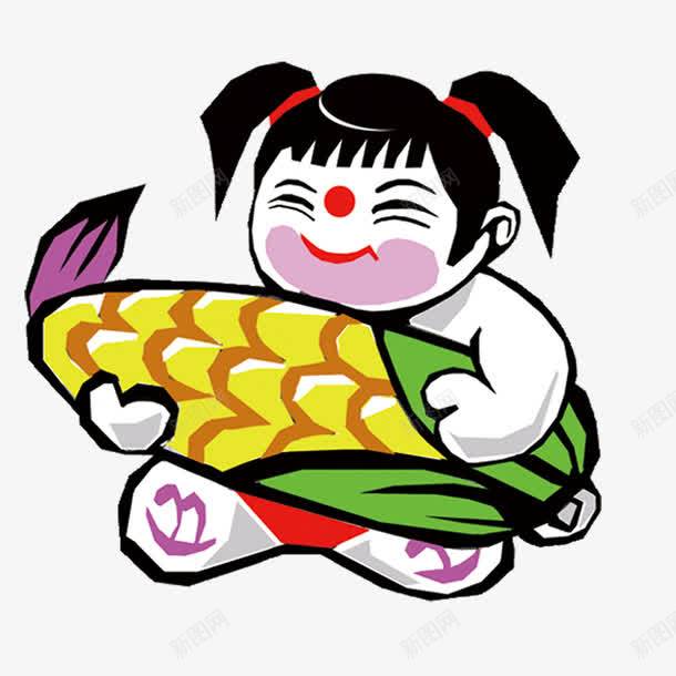 抱玉米的小女孩png免抠素材_88icon https://88icon.com 丰收 卡通 手绘 金秋