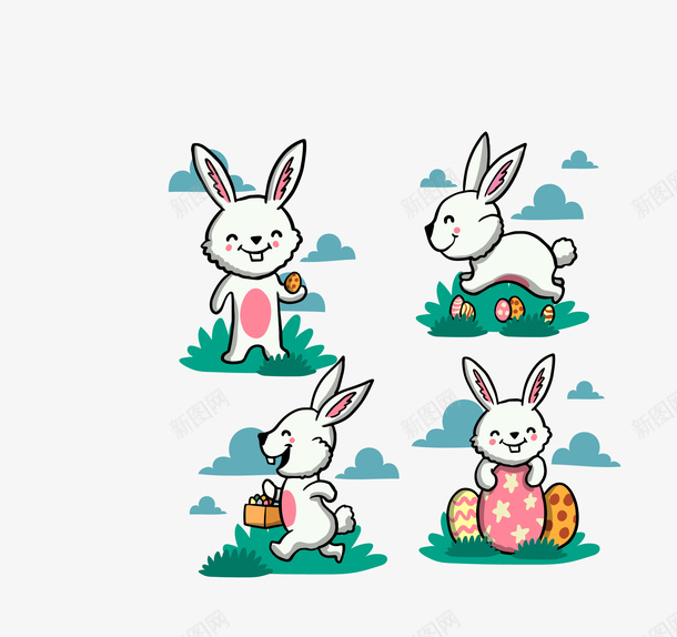 彩色卡通小兔子可爱四款矢量图eps免抠素材_88icon https://88icon.com 卡通小兔子 可爱四款 彩色小兔子 矢量小兔子 矢量图