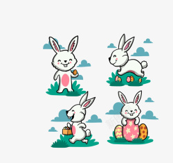 彩色卡通小兔子可爱四款矢量图素材