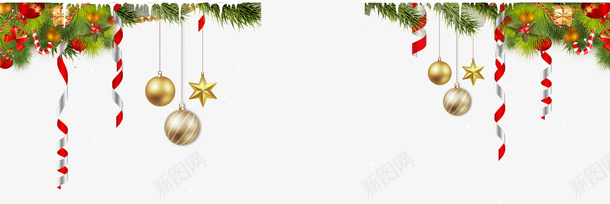 圣诞节装饰图案psd免抠素材_88icon https://88icon.com 丝带 圣诞节 松针 装饰图案