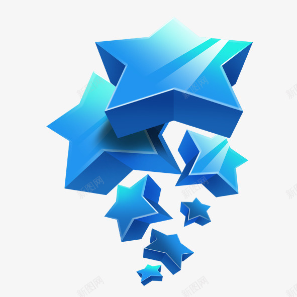 3D五角星psd免抠素材_88icon https://88icon.com 3D 五角星 创意 蓝色 装饰