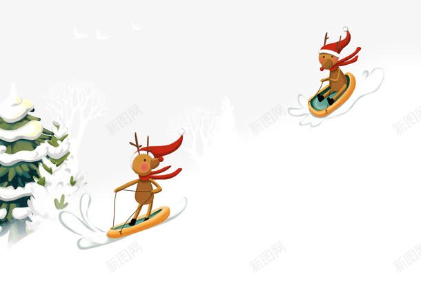 雪坡上滑行的鹿png免抠素材_88icon https://88icon.com 冬雪 雪 雪坡 雪橇 鹿
