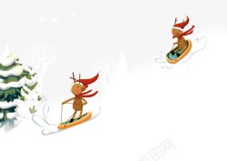 雪坡雪坡上滑行的鹿高清图片