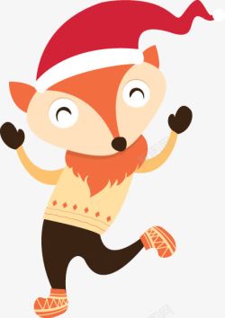 手绘可爱狐狸圣诞帽子图案素材