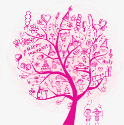 手绘粉色大树矢量图素材