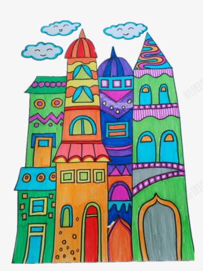 儿童绘画png免抠素材_88icon https://88icon.com 儿童 彩色 房屋 插画 绘画 装饰