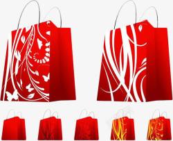 红色白底花纹购物袋素材