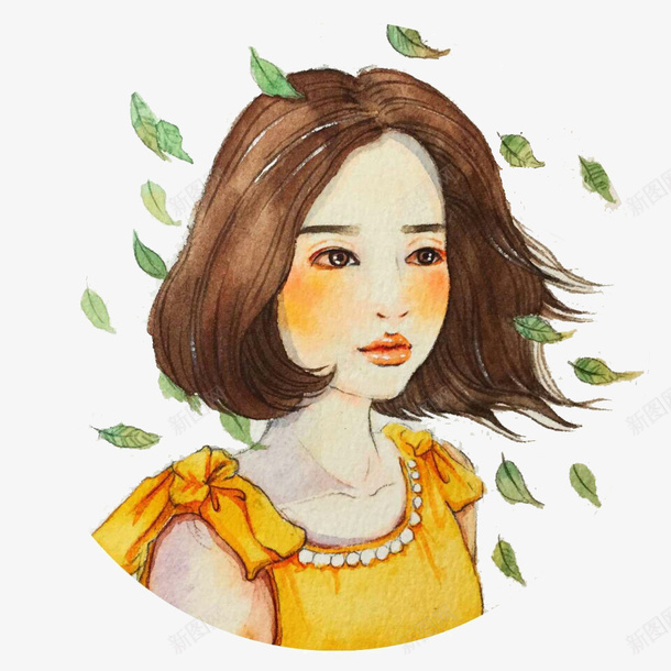 手绘小清新女孩与树叶psd免抠素材_88icon https://88icon.com 女孩 树叶 清新 清新树叶