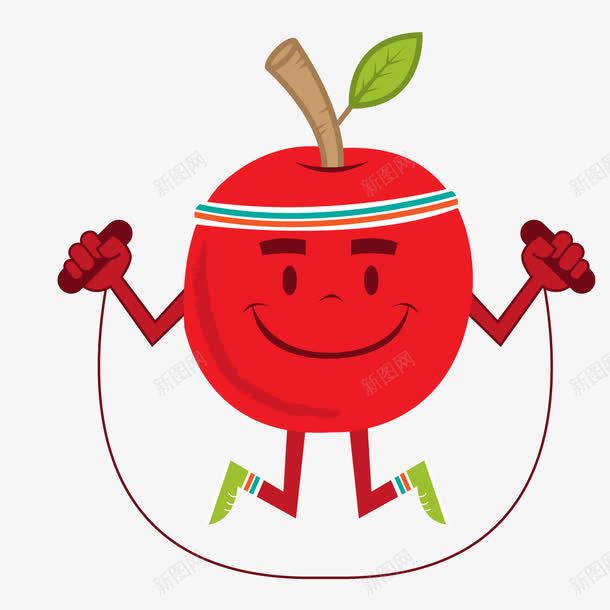 红色跳绳的卡通苹果png免抠素材_88icon https://88icon.com 卡通苹果 红色 跳绳