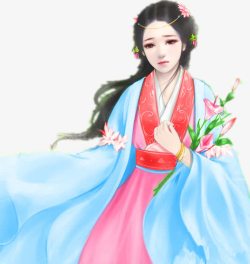 手捧鲜花古风美女素材