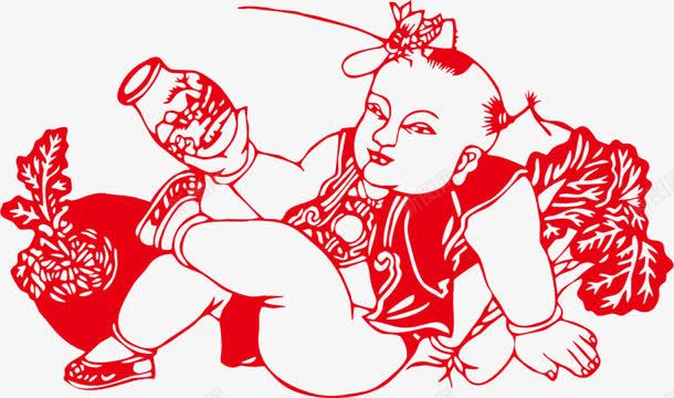 剪纸小孩子捉蛐蛐png免抠素材_88icon https://88icon.com 剪纸 小孩子捉蛐蛐