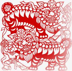 中国风新年红色人物剪纸素材