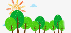 手绘创意卡通绿色树木太阳素材