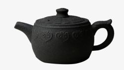 纯黑色黑陶茶壶素材